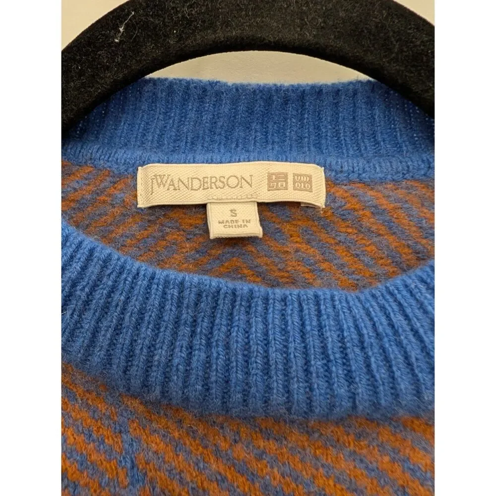 JW ANDERSON Brown Blue Wool Crewneck Long Sleeve Sweater Size Small S